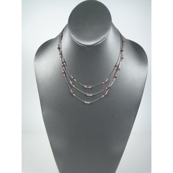 Sterling Silver Glass Beaded Triple Strand Necklace 16 Inch Choker 925 Israel - Picture 8 of 12